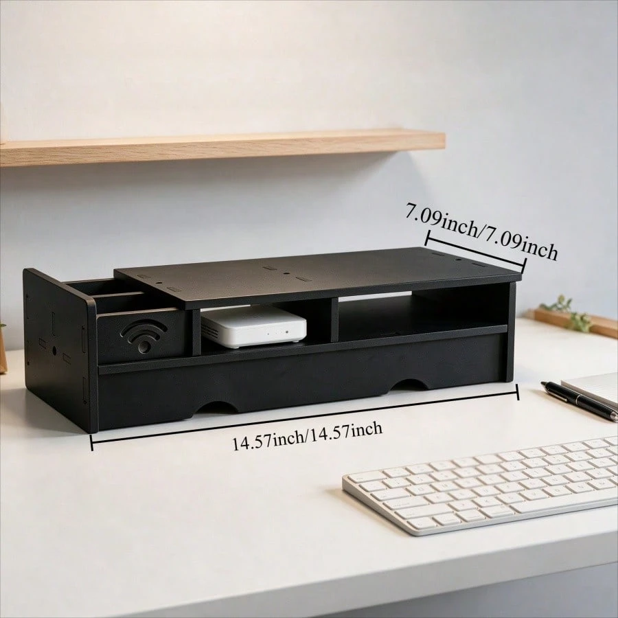 Black Matte WiFi Router Storag - đánh giá và giá Office Tech Desk